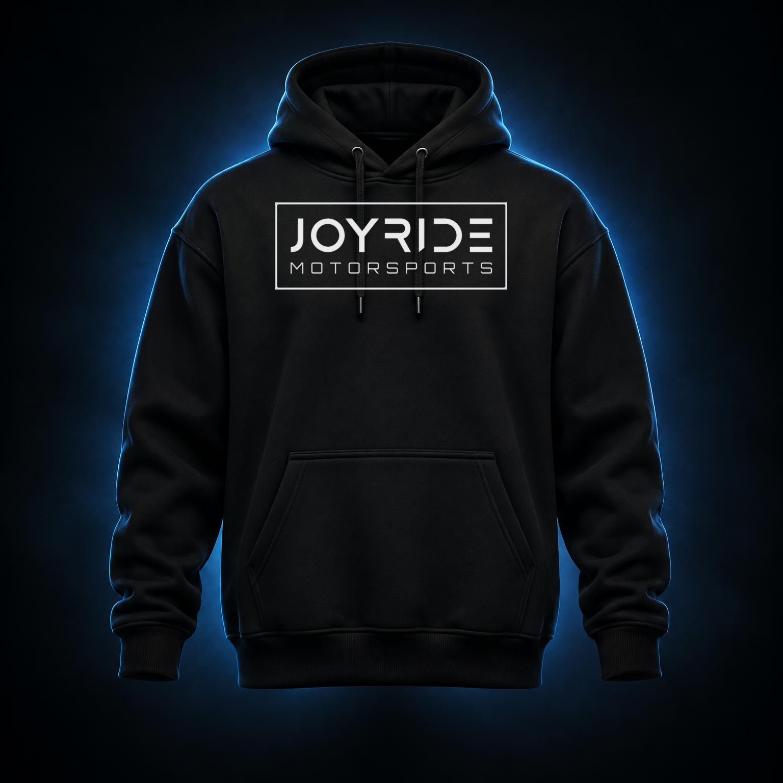 Black Joyride Motorsports hoodie with white chest logo